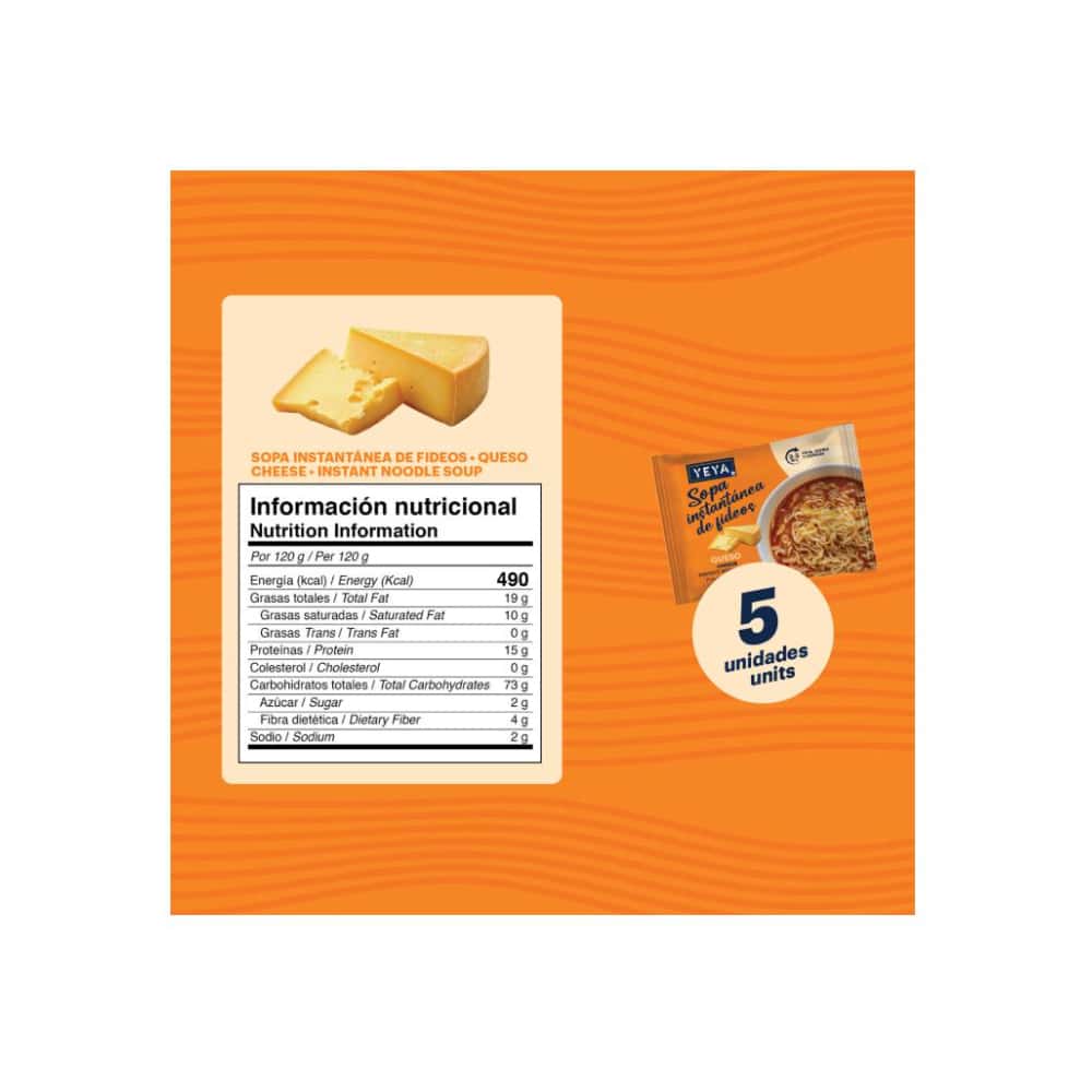 Sopa instantánea de fideos con sabor a queso YEYA (5 x 75 g / 2.6 oz) - Miniatura 3