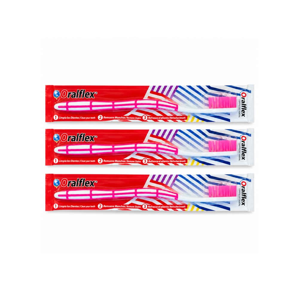 Cepillo de dientes rosa Oralflex (3 x 1 U) - Miniatura 1