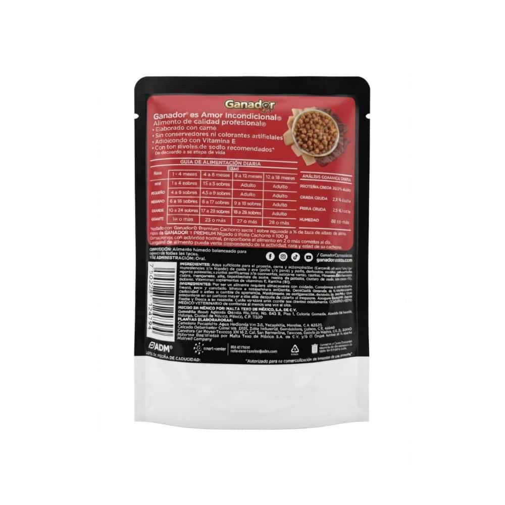 Alimento húmedo para cachorro toda raza trozos de carne en salsa hígado y pollo Ganador Premium (100 g / 3.5 oz) - Miniatura 5