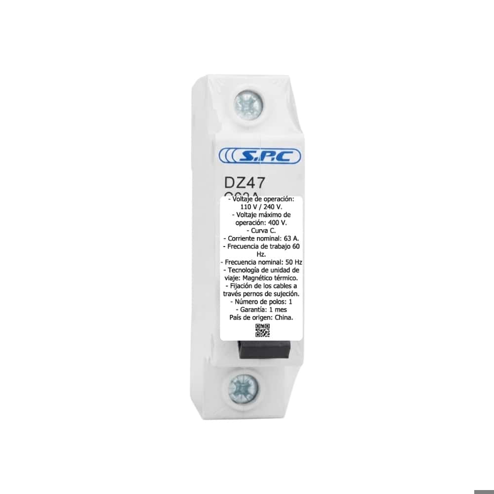 Interruptor automático unipolar DZ47 C63A S.P.C - Miniatura 4