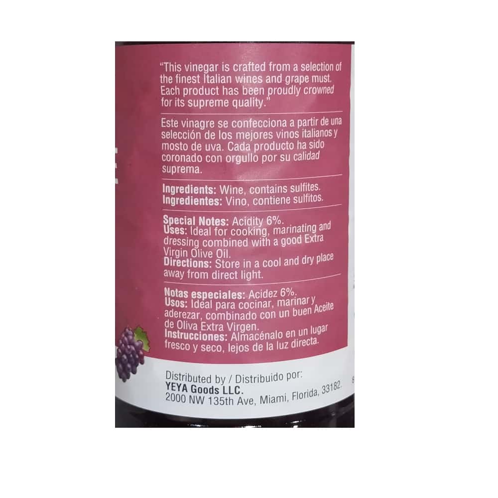 Vinagre de vino tinto YEYA (1000 ml / 34 fl. oz) - Miniatura 3