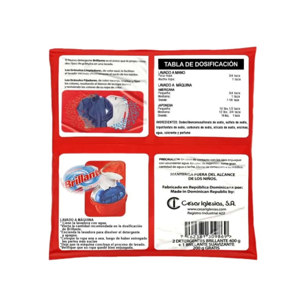 Detergente en polvo Brillante (3 x 400 g / 14.10 oz) - Miniatura 2