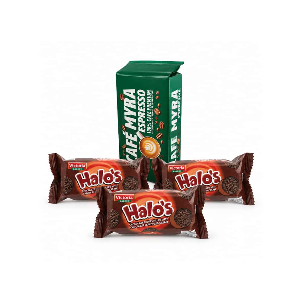 Café espresso Myra (250 g / 8.8 oz) + 3 Galletas de chocolate rellenas con crema sabor chocolate Victoria Garden Halo’s (30 g / 1.05 oz) - Miniatura 1