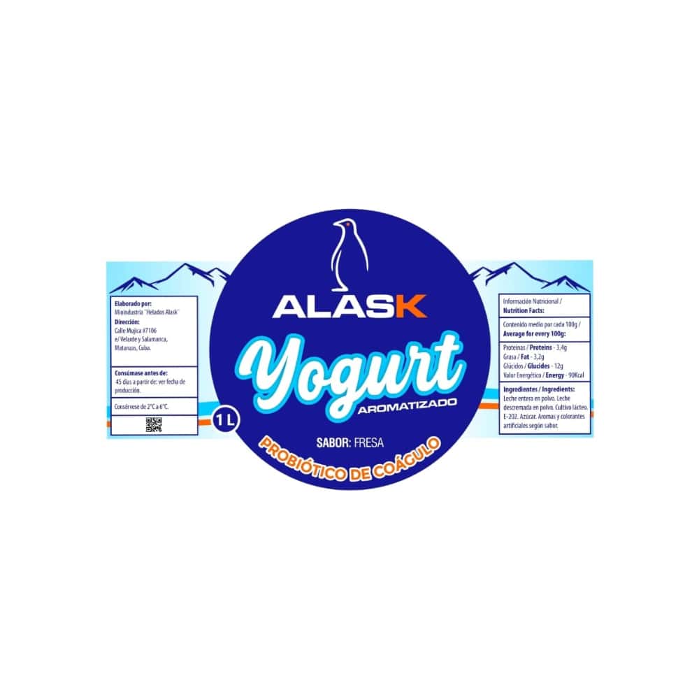 Yogurt probiótico de coágulo sabor fresa Alask (1 L) - Miniatura 2