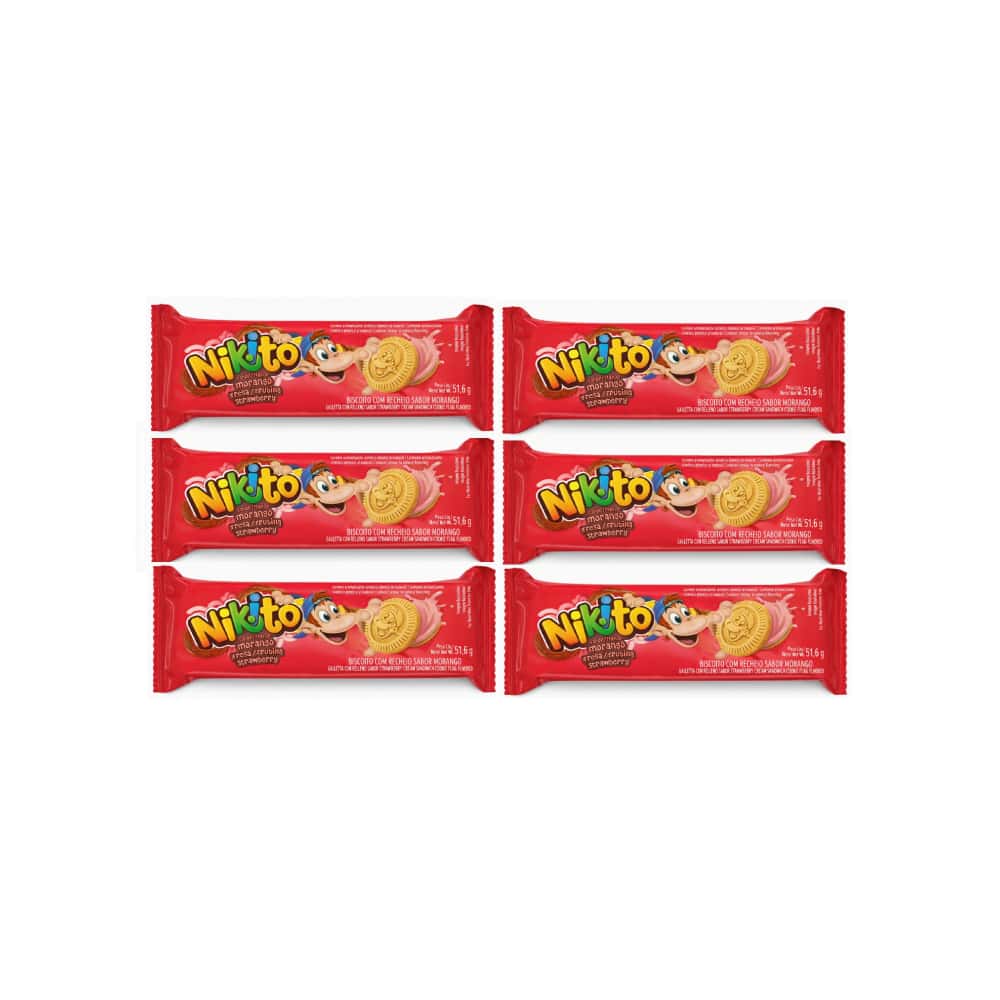 Galletas dulces con crema sabor fresa Nikito (6 x 51.6 g / 1.82 oz) - Miniatura 1