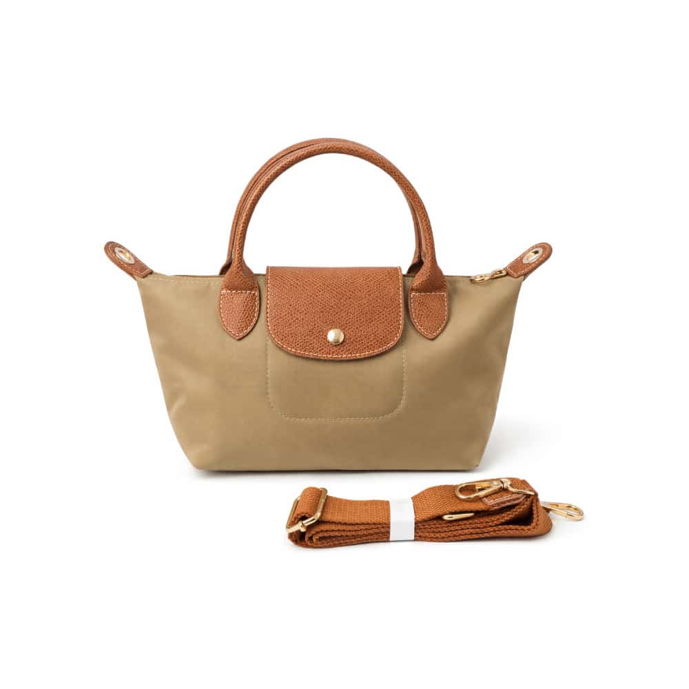 Bolso tote de nailon caqui con detalles de piel y asas extraíbles ISABELLA (1 U) - Miniatura 1