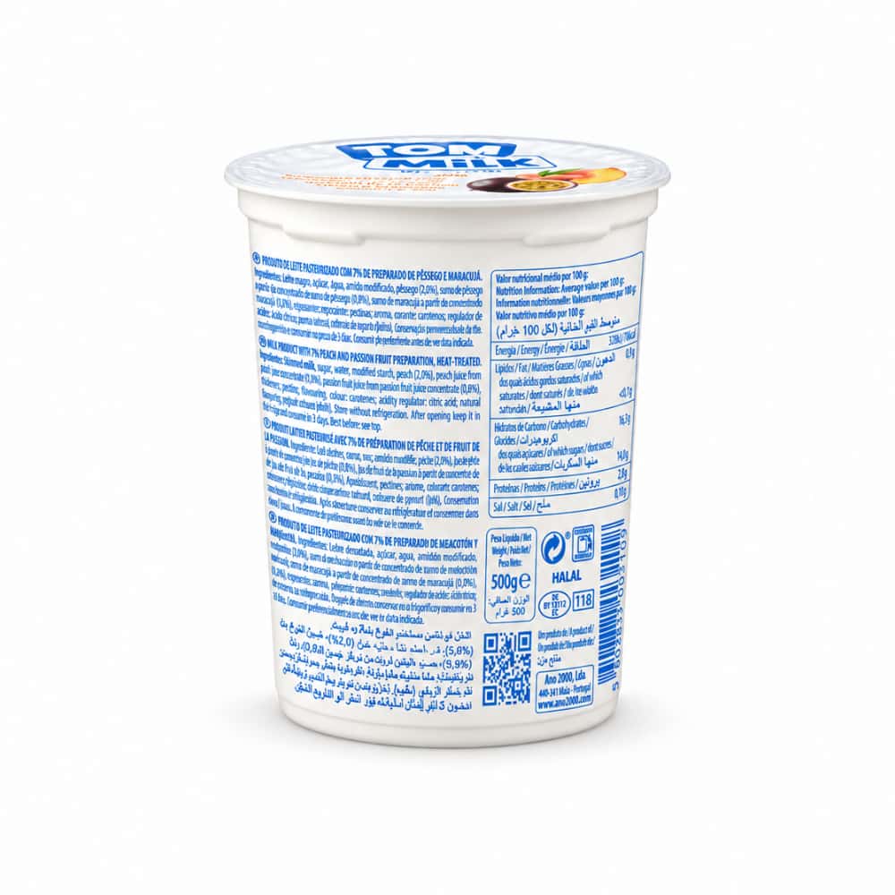 Yogurt pasteurizado sabor melocotón y maracuyá con trocitos de fruta Tom Milk (9 x 500 g / 1.10 lb) - Miniatura 3