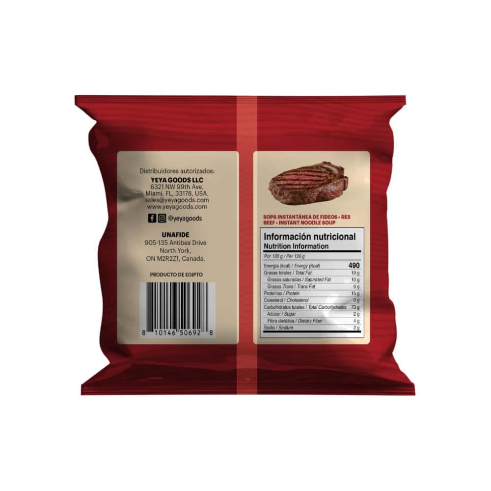 Sopa instantánea de fideos con sabor a res YEYA (5 x 75 g / 2.6 oz) - Miniatura 2