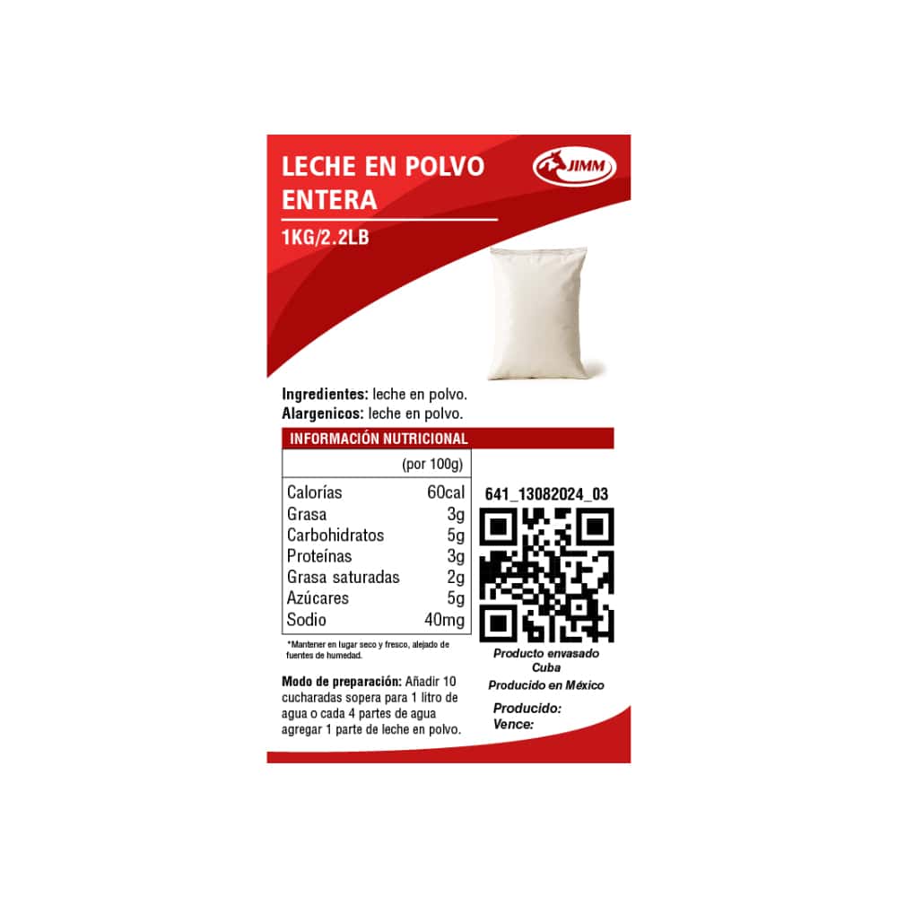 Leche en polvo entera Jimm (1 kg / 2.2 lb) - Miniatura 2