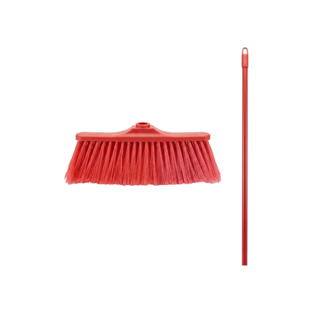 Escoba con mango de madera y cepillo rojo XL Soluciones - Miniatura 2