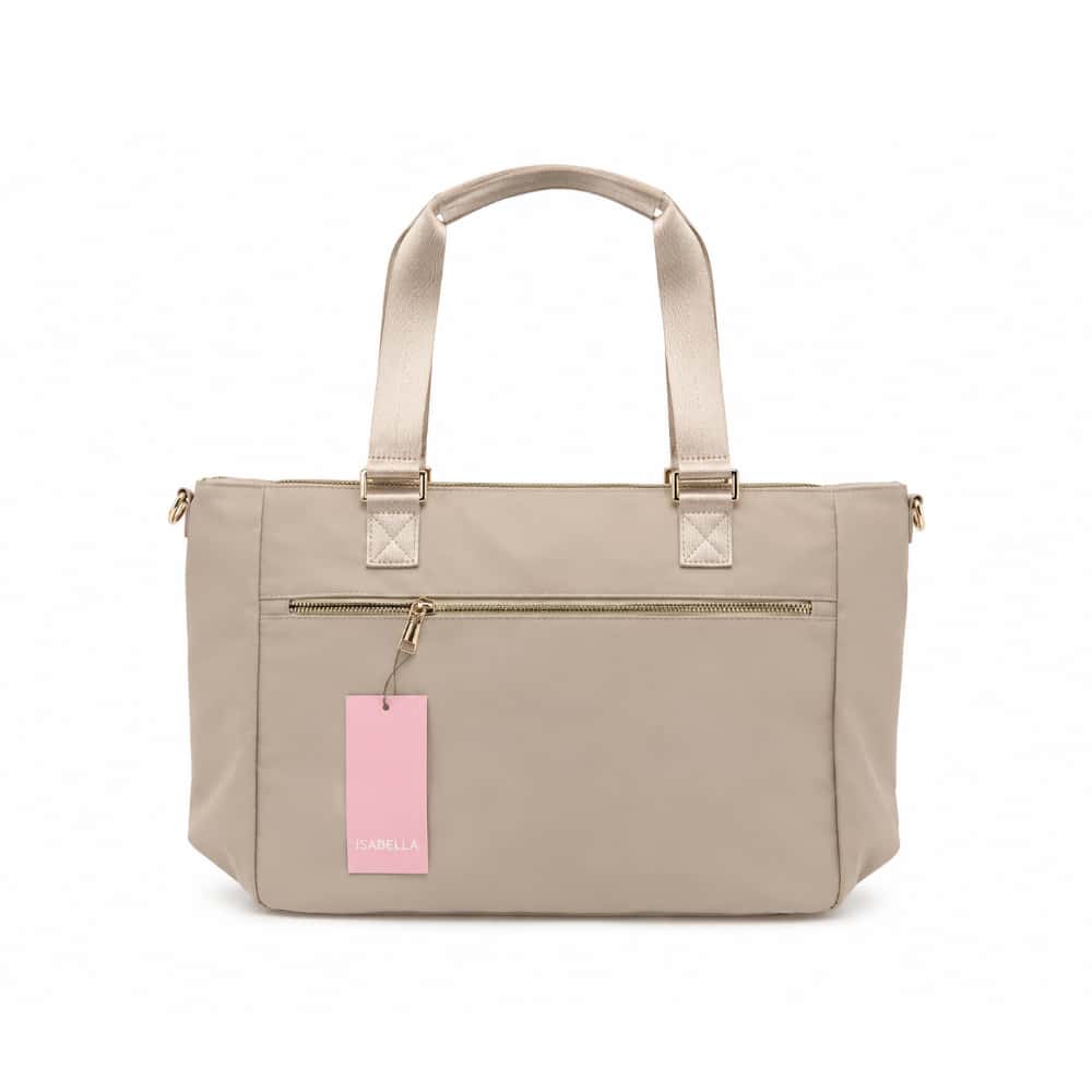 Bolso shopper beige de nailon con bolsillo frontal y asas largas Isabella (1 U) - Miniatura 1