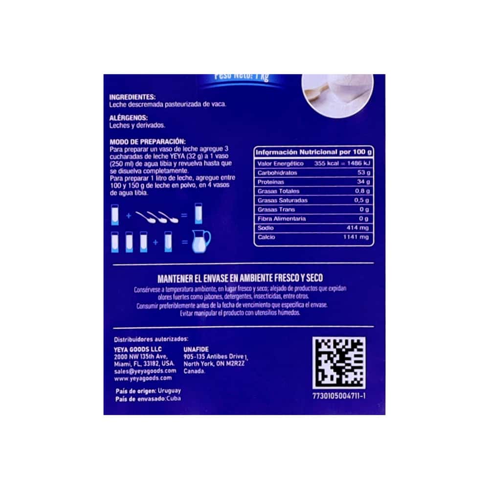 Leche en polvo descremada YEYA (1 Kg / 2.2 lb) - Miniatura 3