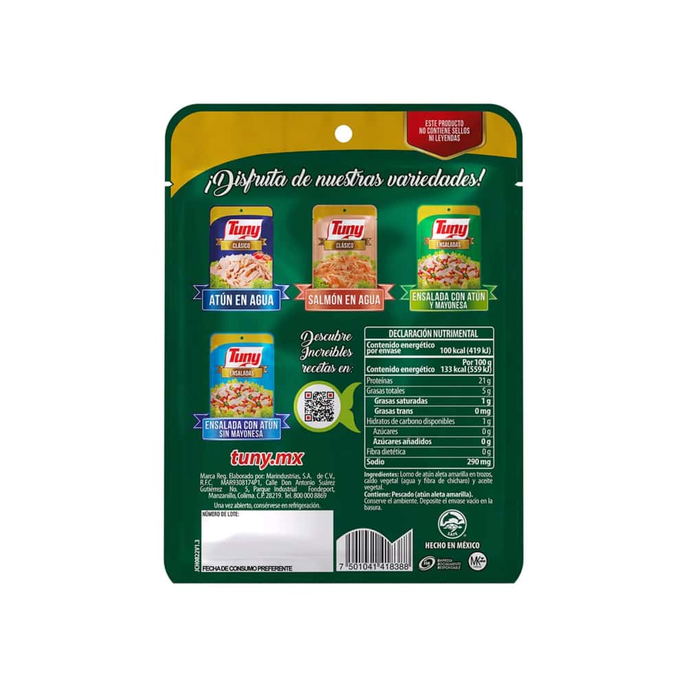 Atún en hojuelas en agua con aceite clásico Tuny (75 g / 2.64 oz) - Miniatura 3