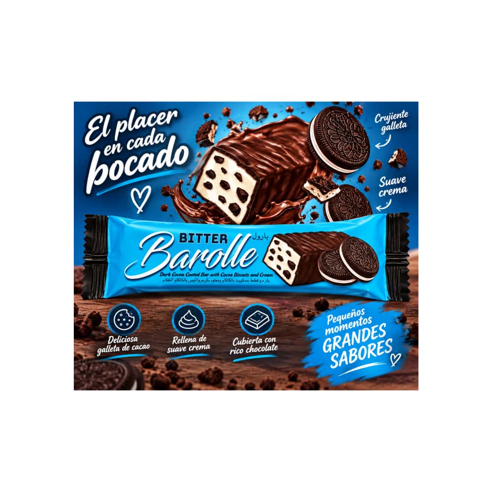 Barra de chocolate amargo rellena de crema y galletas de chocolate Bitter Barolle (25 g / 0.88 oz) - Miniatura 4
