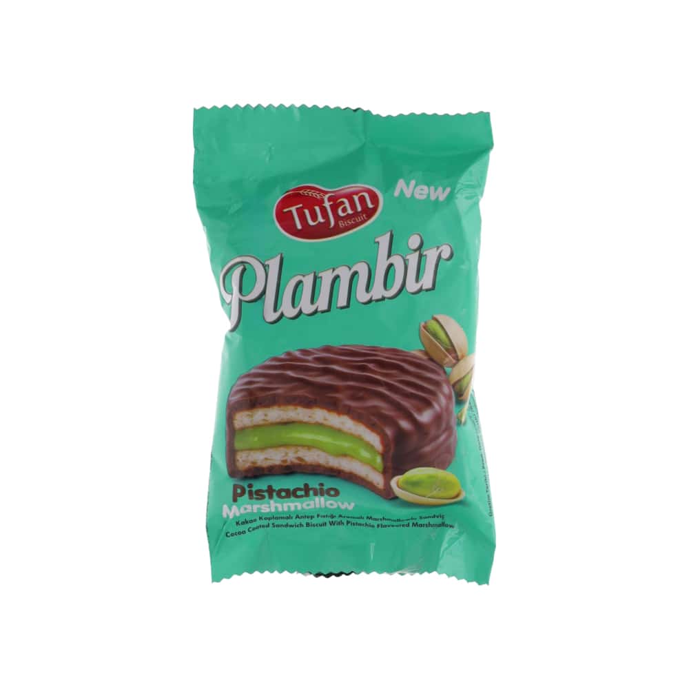 Pastel sándwich cubierta de chocolate rellena de malvavisco sabor pistacho Tufan Plambir (25 g) - Miniatura 1