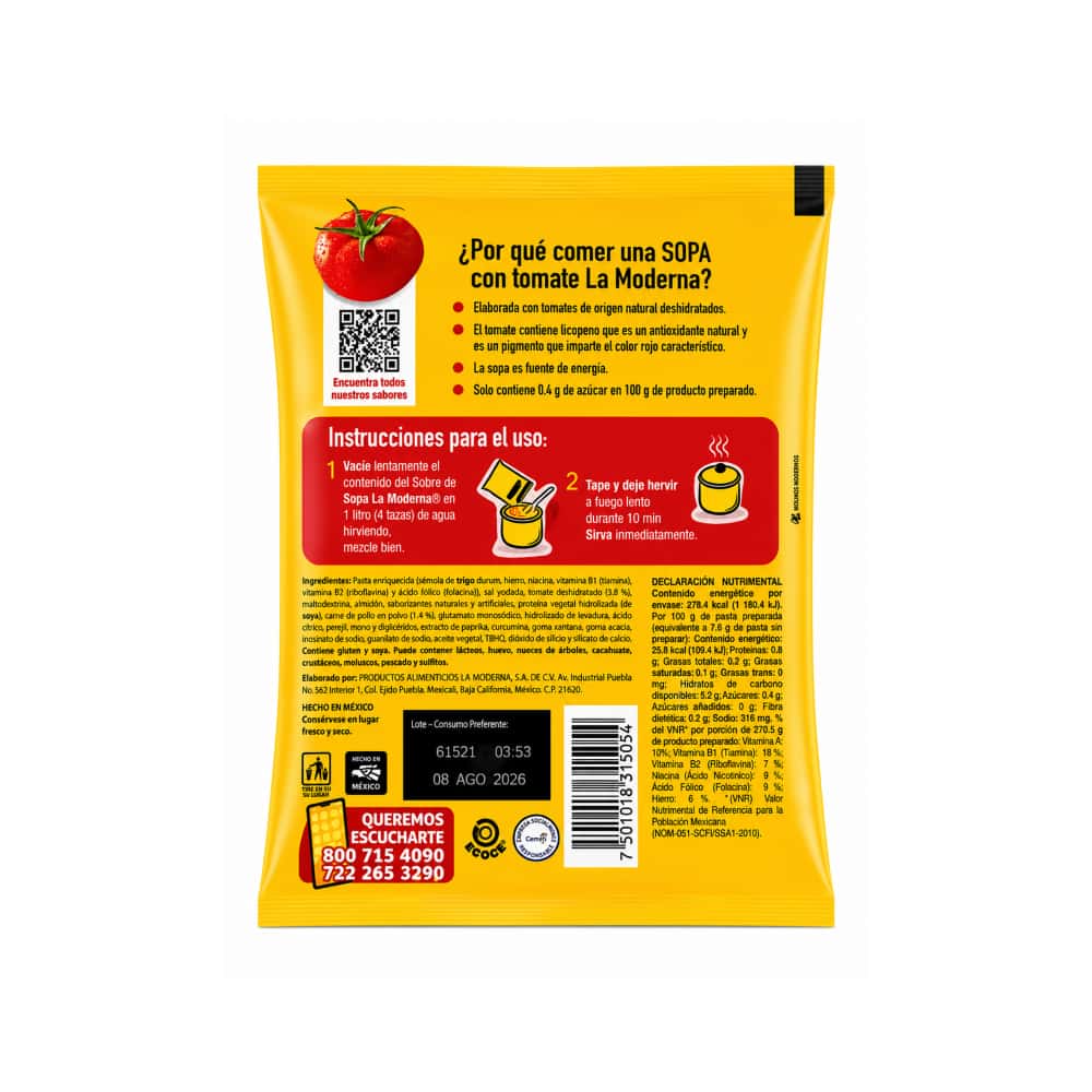 Sopa de pasta para preparar codito con tomate y pollo La Moderna (82 g / 2.89 oz) - Miniatura 3
