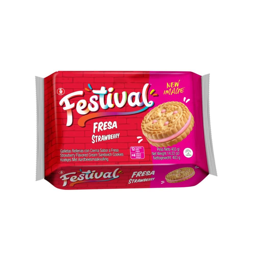 Galletas dulces rellenas con crema sabor a fresa Festival (403 g / 14.2 oz) - Miniatura 1