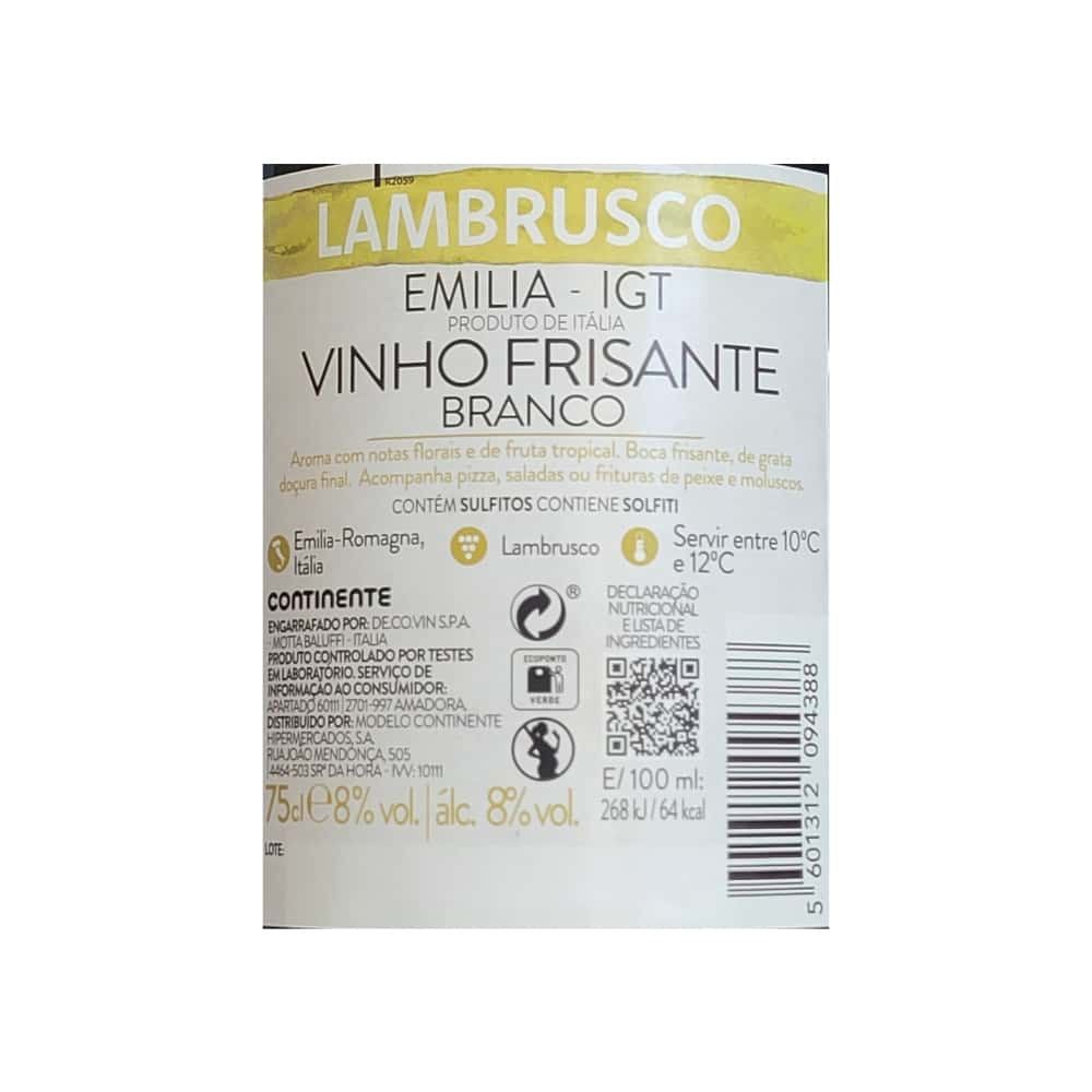 Vino blanco espumoso Lambrusco Continente (750 ml / 25.36 fl oz) - Miniatura 3