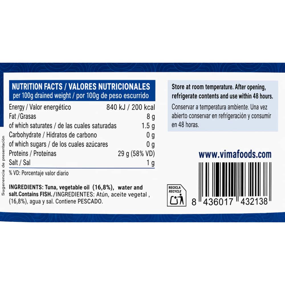 Atún premium en aceite vegetal Vima Foods (1 kg / 2.2 lb) - Miniatura 2