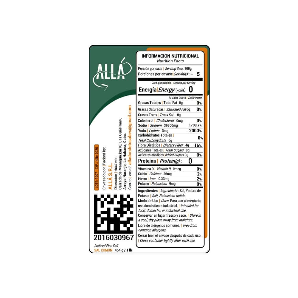 Sal fina yodada ALLÁ (454 g / 1 lb) - Miniatura 4