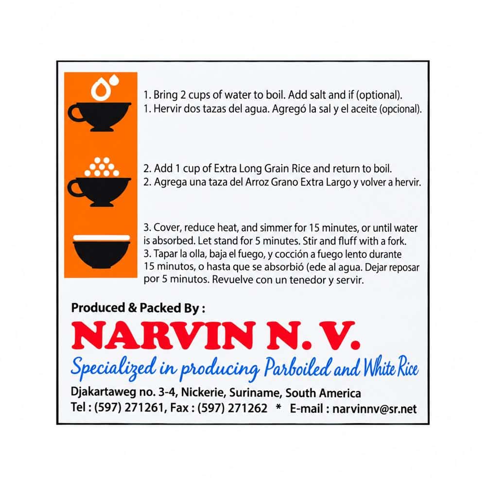 Arroz blanco de grano largo Narvin N. V. (45 kg / 100 lb) - Miniatura 3