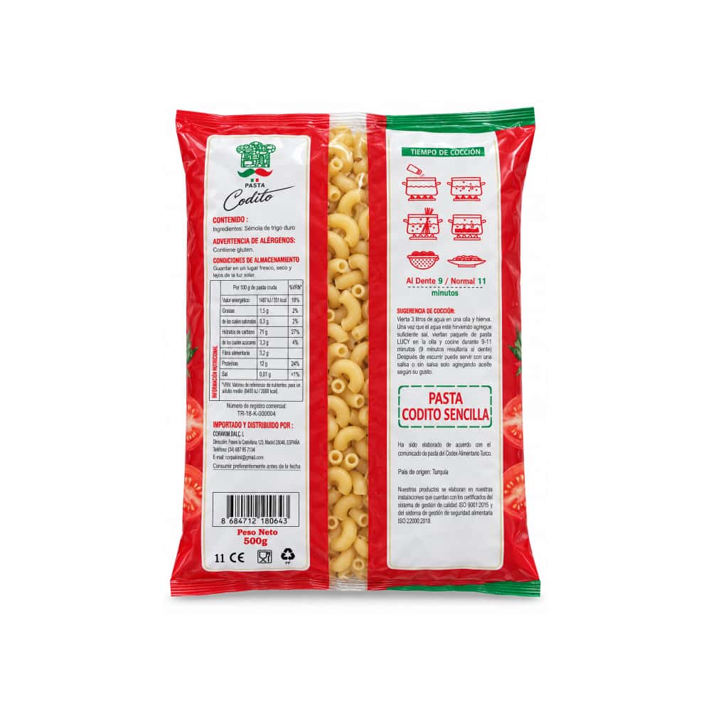 Pasta codito Lucy (500 g / 1.10 lb) - Miniatura 2
