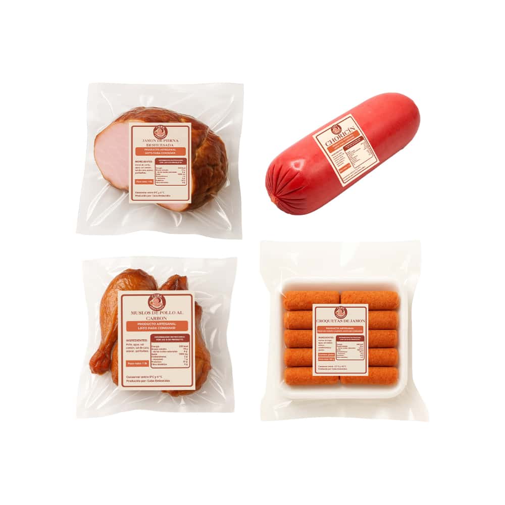 Jamón de pierna deshuesada + Muslos de pollo al carbon + Choricin + Croquetas de jamón - Miniatura 1