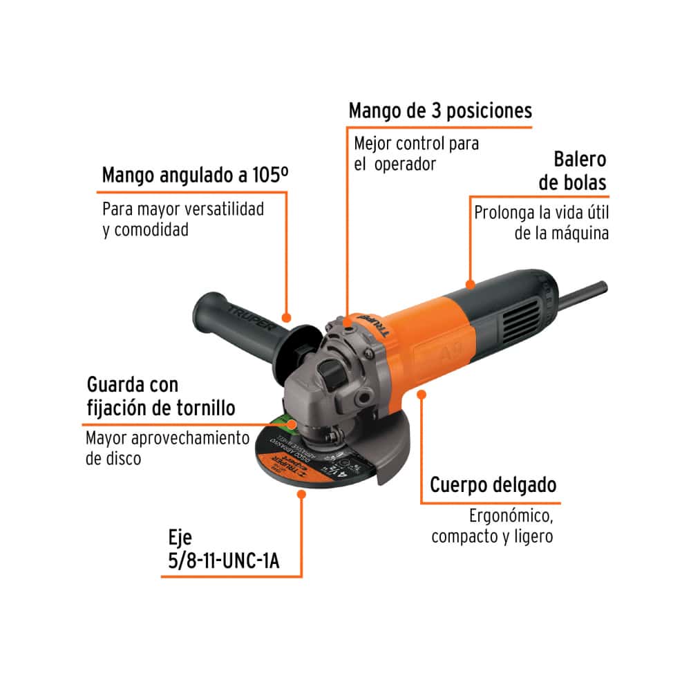 Esmeriladora profesional angular 4-1/2" Truper ESMA-4-1/2A9 - Miniatura 5