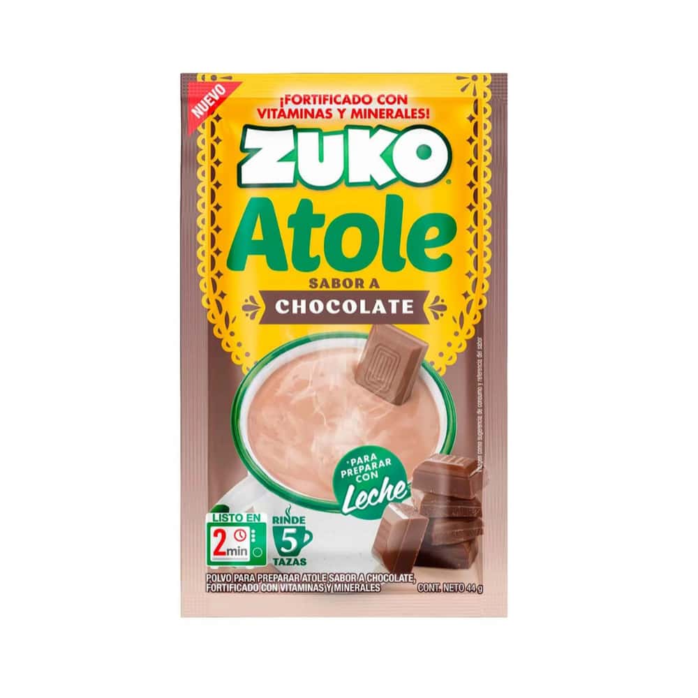 Polvo para preparar atole sabor chocolate, fortificado con vitaminas y minerales Zuko (44 g / 1.55 oz) - Miniatura 3