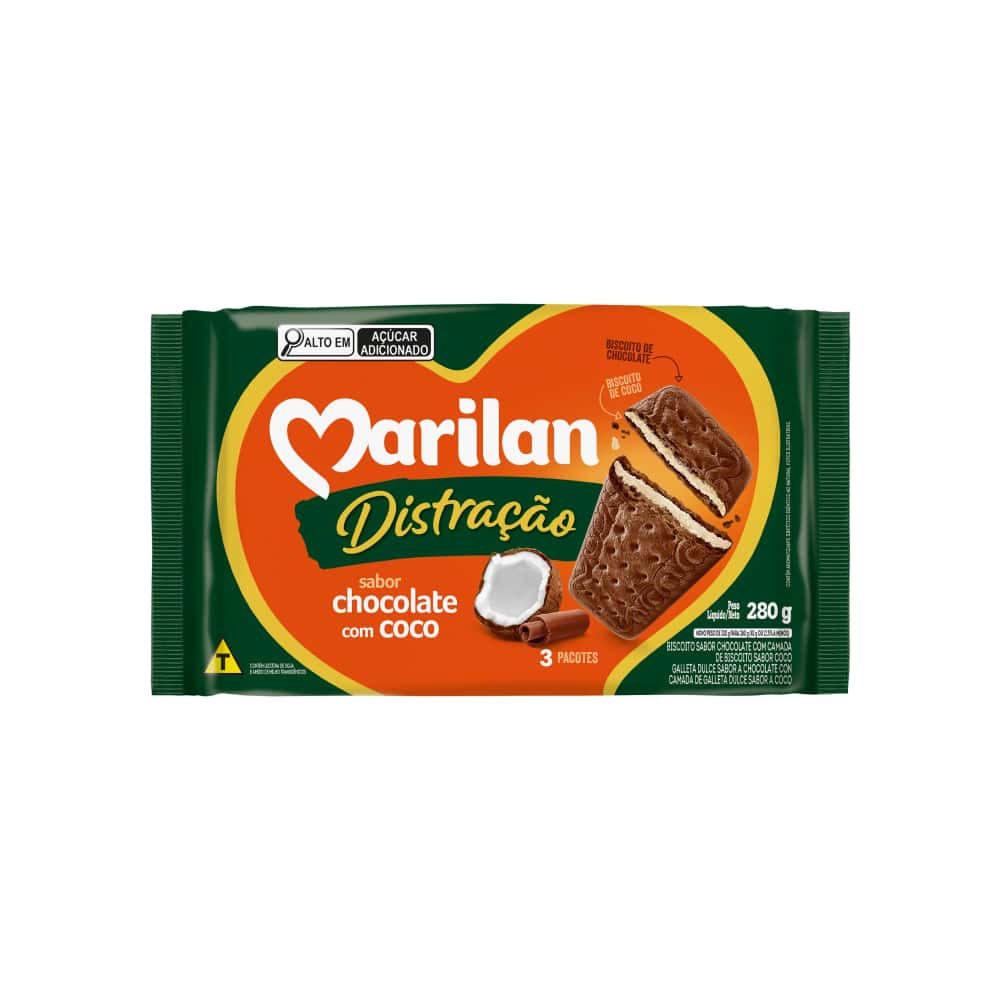 Galleta triple capa sabor chocolate con coco Distracao Marilan (280 g / 9.88 az) - Miniatura 1