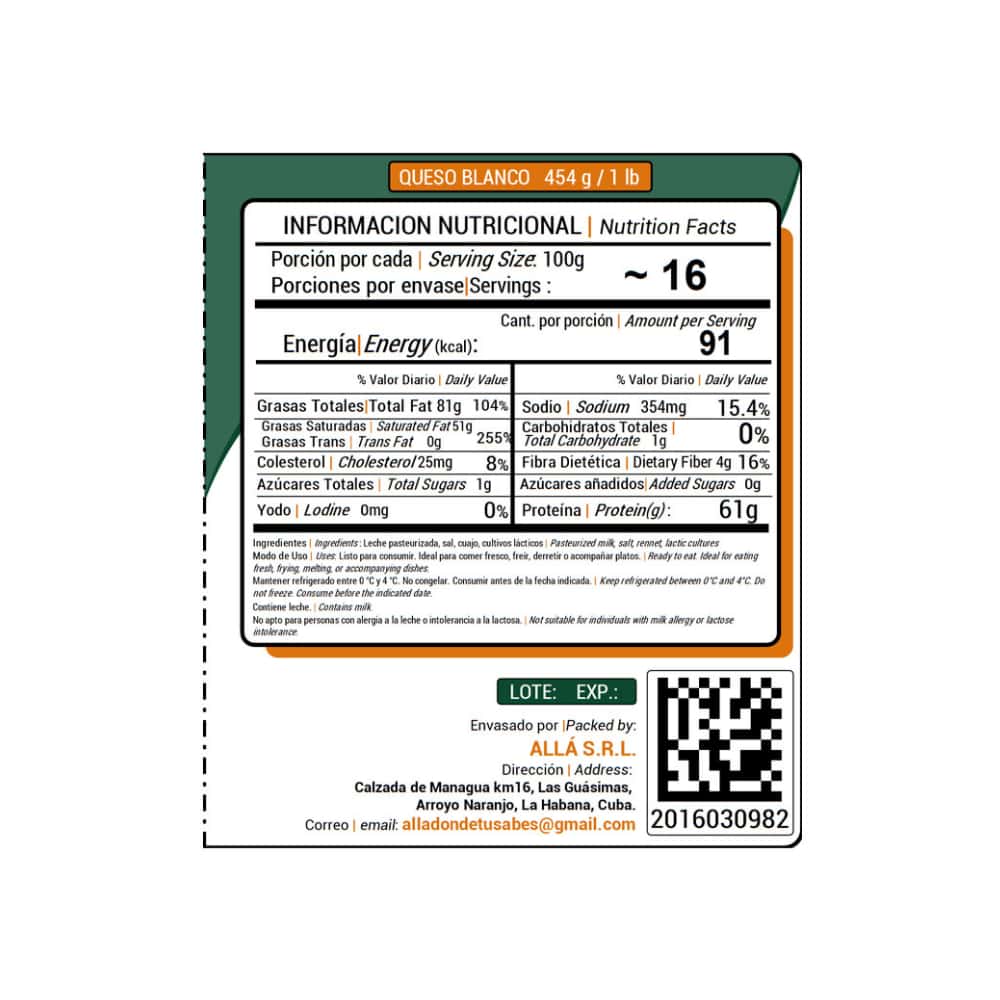 Queso blanco ALLÁ (454 g / 1 lb) - Miniatura 4