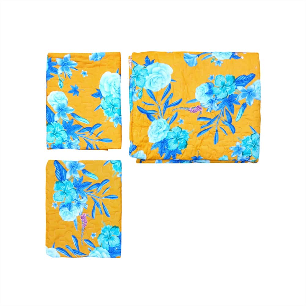 Edredón 205 cm x 220 cm con 2 fundas dobles amarillo floreado Thaba - Miniatura 1