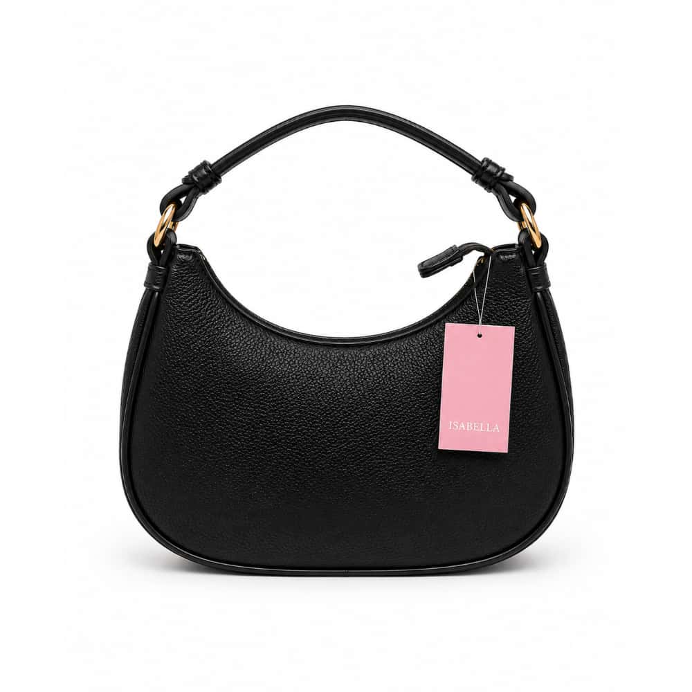 Bolso hobo negro media luna con asa ajustable y herrajes dorados ISABELLA - Miniatura 2