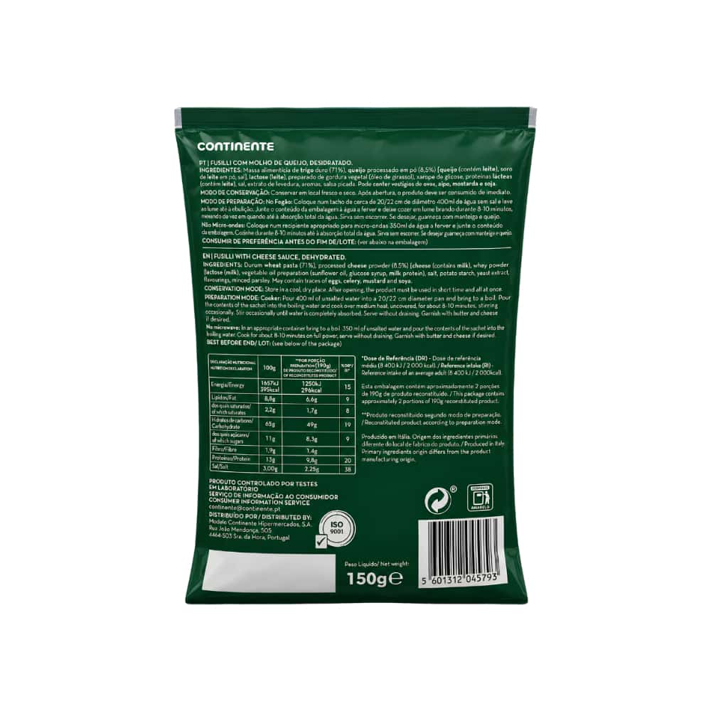 Pasta Fusilli con salsa de queso Continente (150 g / 5.29 oz) - Miniatura 2