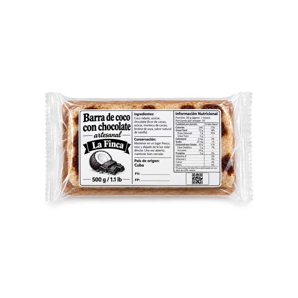 Barra de coco con chocolate artesanal La Finca (500 g / 1.1 lb) - Miniatura 1