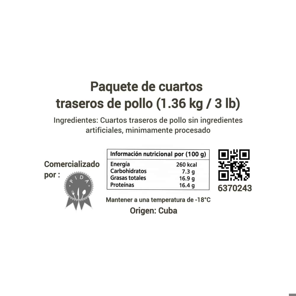 Paquete de cuartos traseros de pollo Pida (1.36 kg / 3 lb) - Miniatura 4
