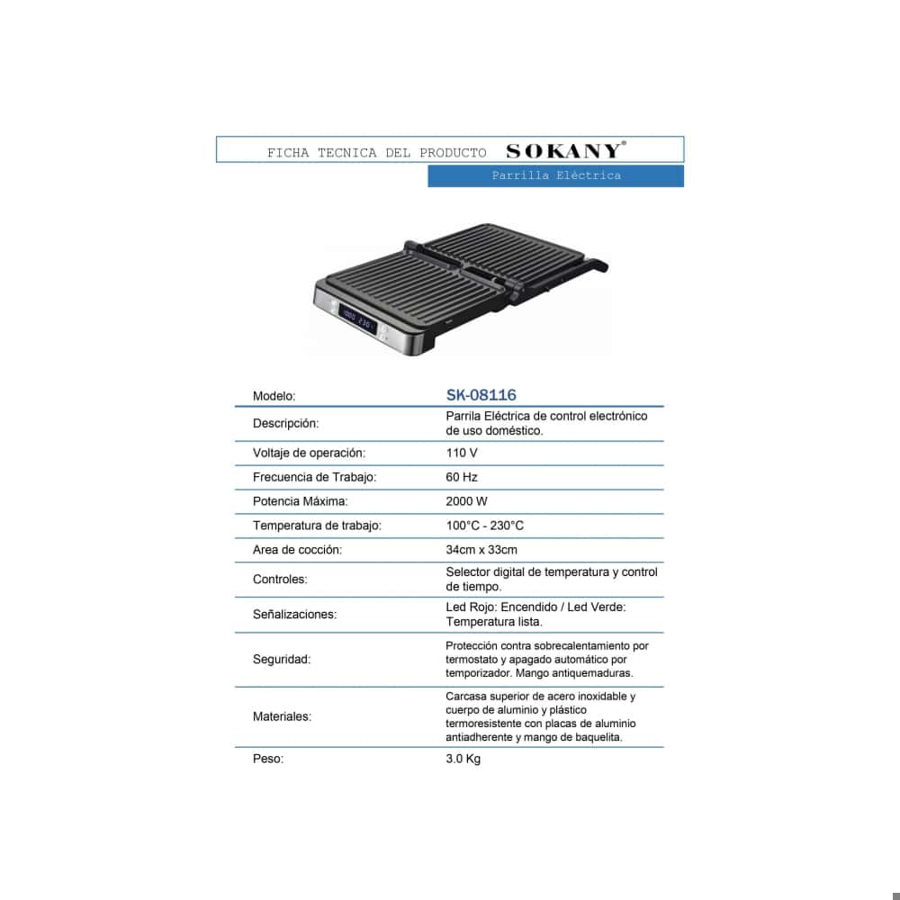 Parrilla sanwichera digital Sokany SK-08116 - Miniatura 4