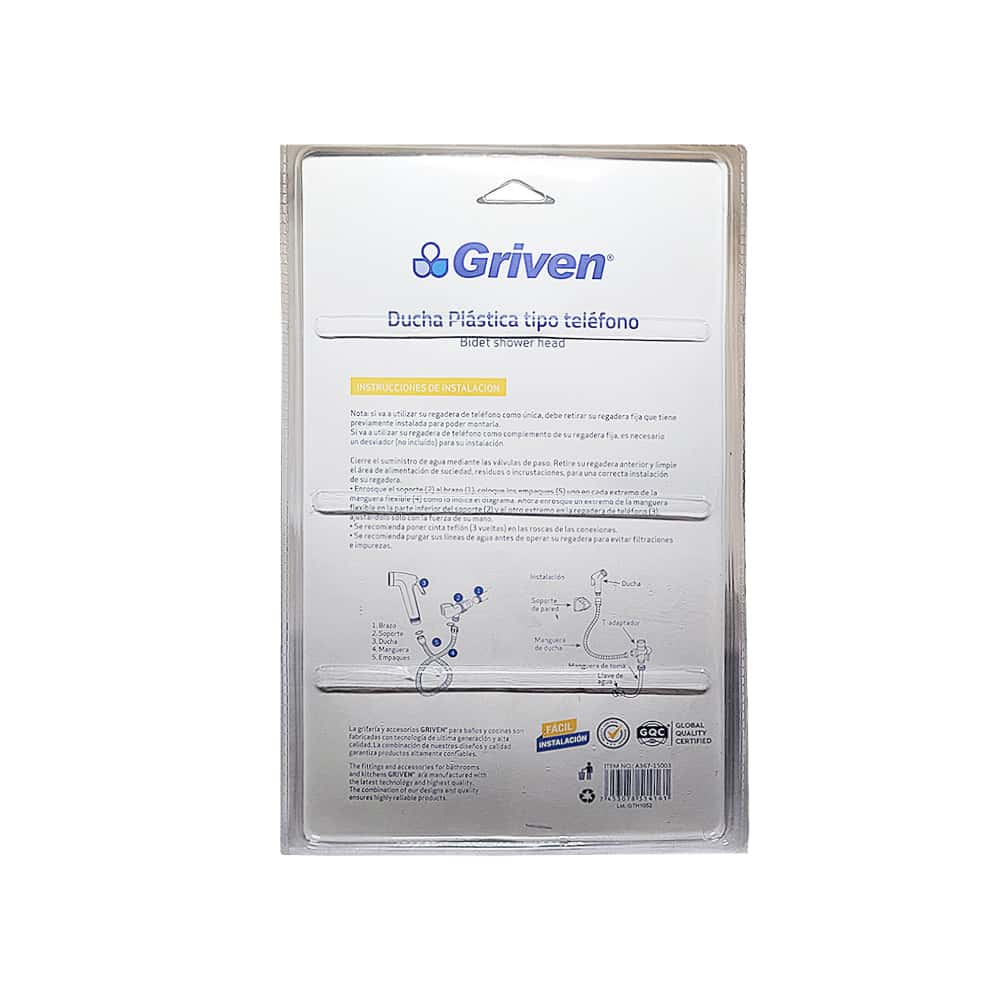 Ducha plástica cromada tipo teléfono 1.2 m Griven A367-15003 - Miniatura 7