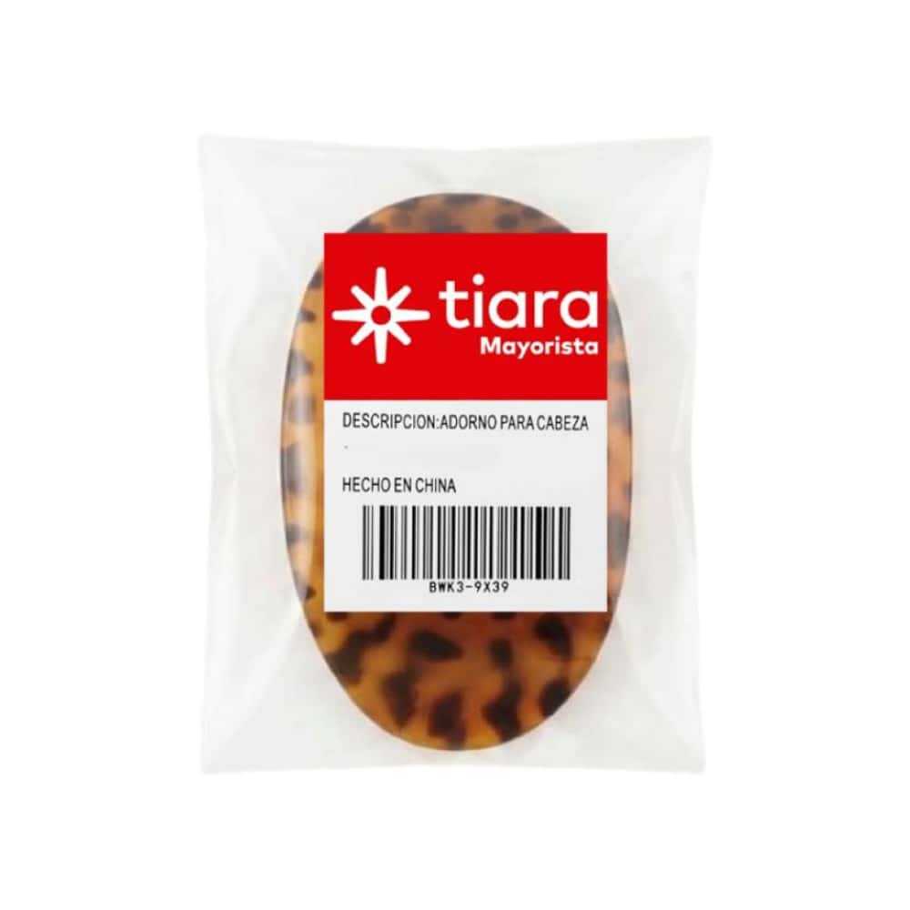 Pinza -pellizco- para el cabello ovalada con estampado de leopardo carmelita Tiara - Miniatura 4