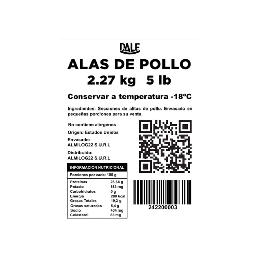 Alas crudas de pollo Dale (2.27 kg / 5 lb) - Miniatura 3