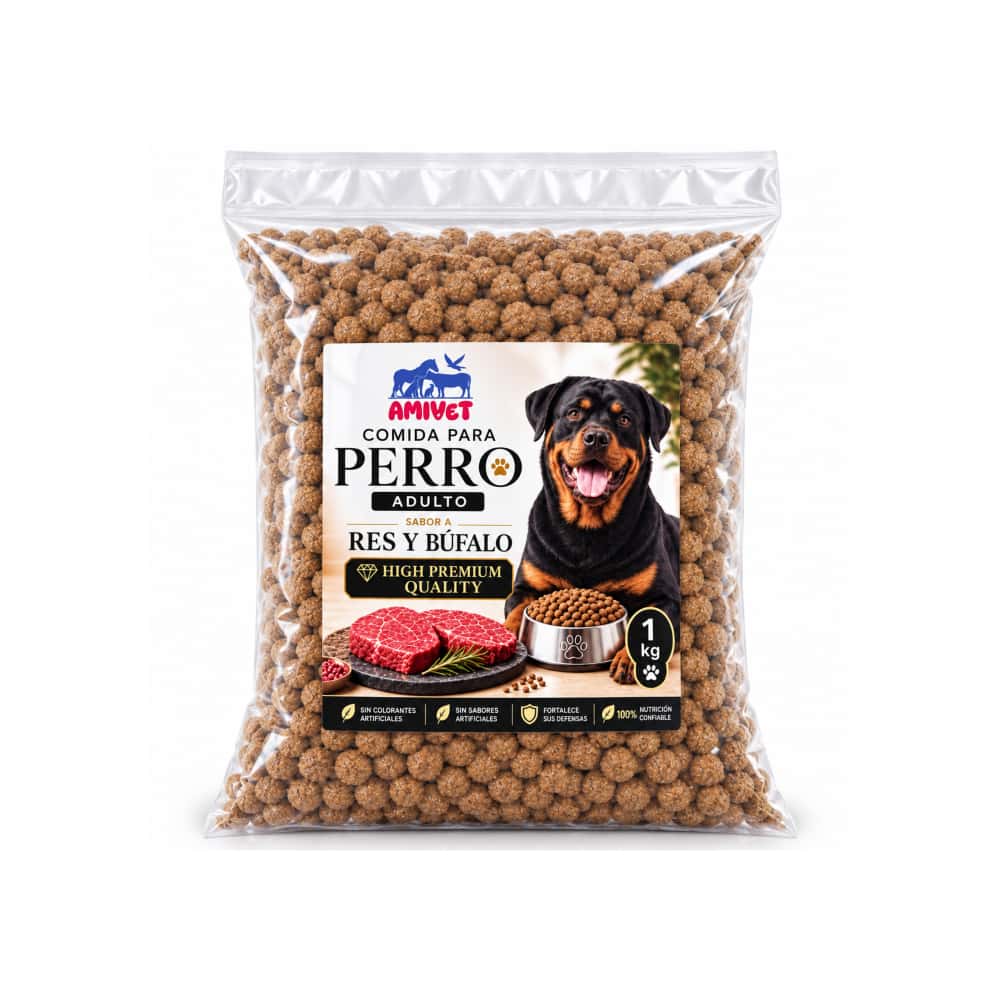 Pienso con sabor a búfalo y res para perros adultos Amivet (1 kg / 2.2 lb) - Miniatura 1