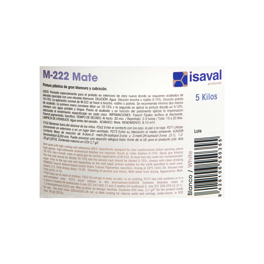Pintura plástica interior color blanco M - 222 Isaval - Blancolor (5 kg / 11 lb) - Miniatura 9