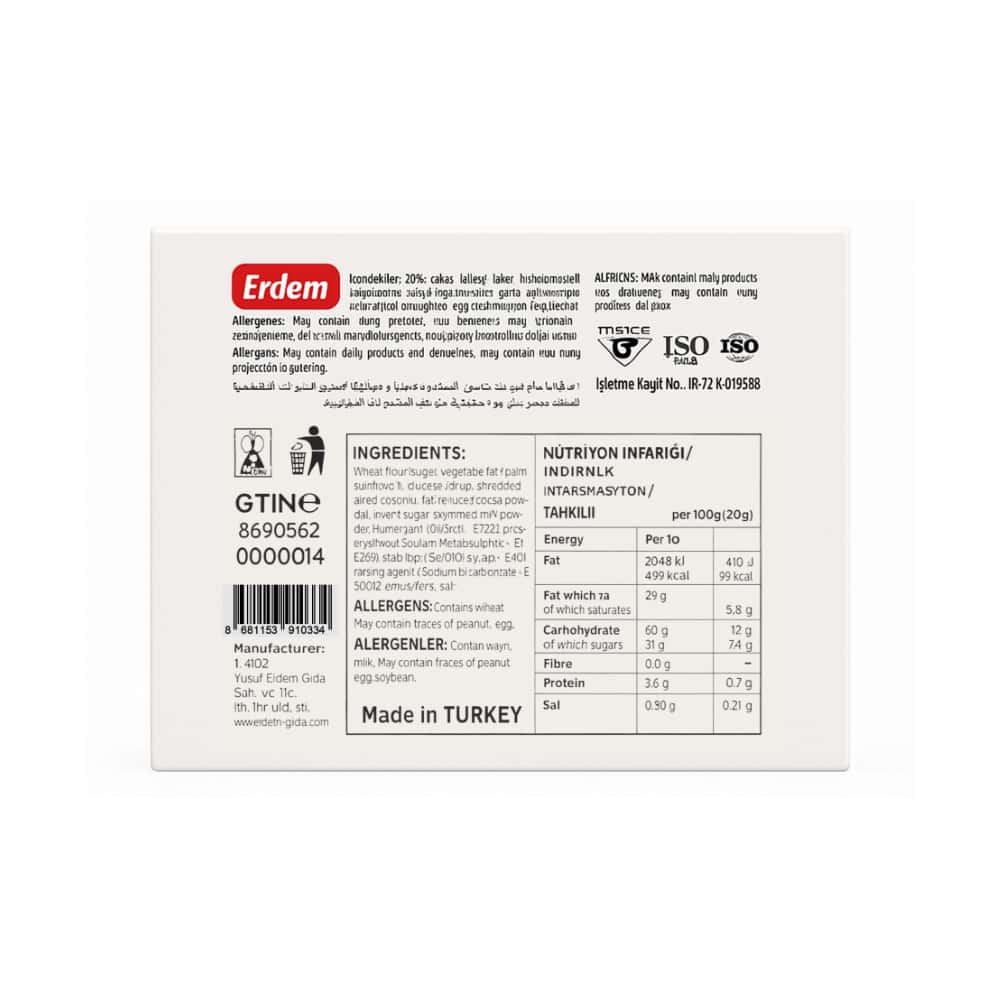 Barra de coco cubierta de chocolate Cocobar Erdem (480 g / 1.06 lb) - Miniatura 2