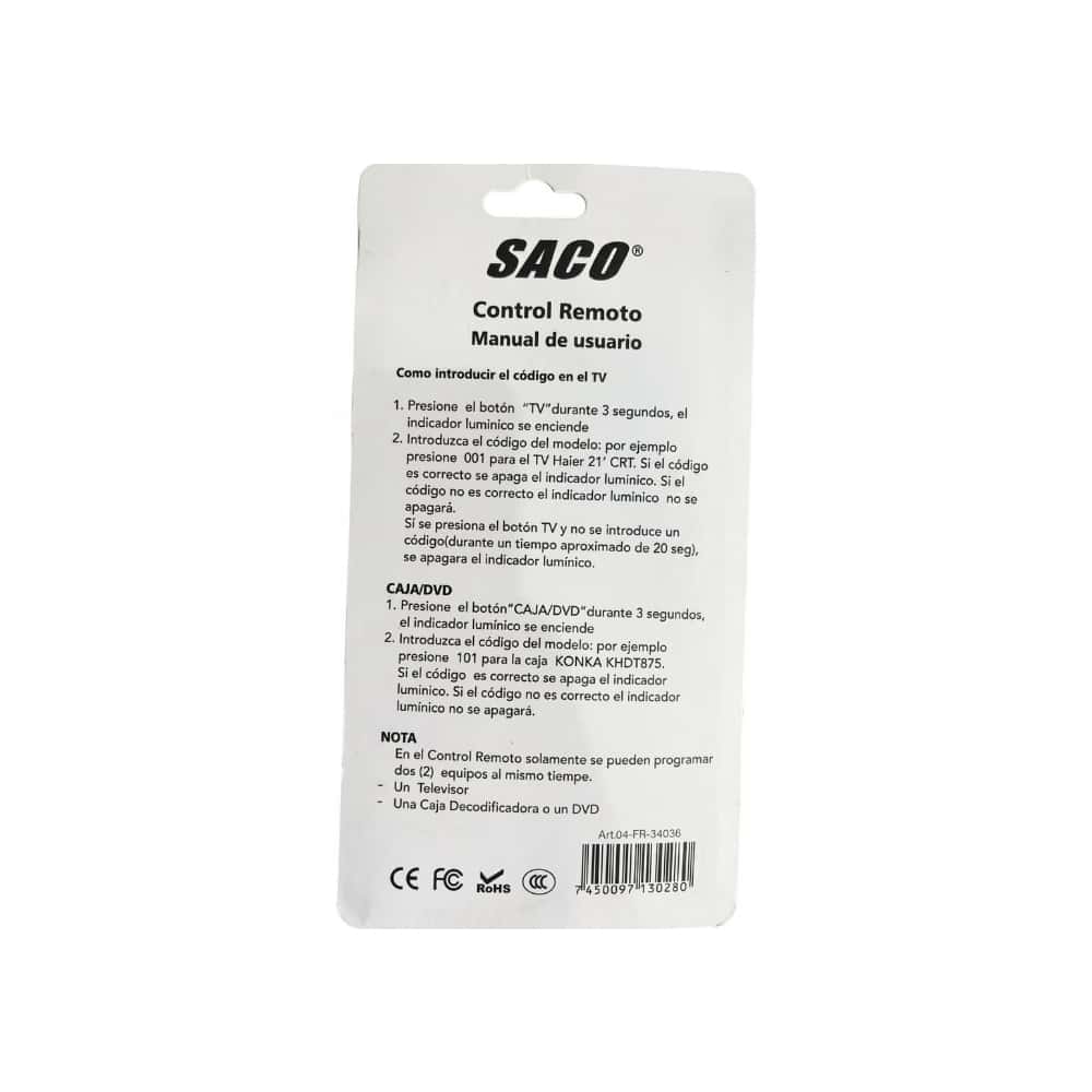 Control remoto universal simple Saco 04-FR-34036 (1 U) - Miniatura 3