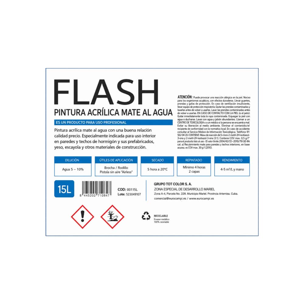 Pintura acrílica interior de color gris oscuro Flash Euro Campi (15 L) - Miniatura 3