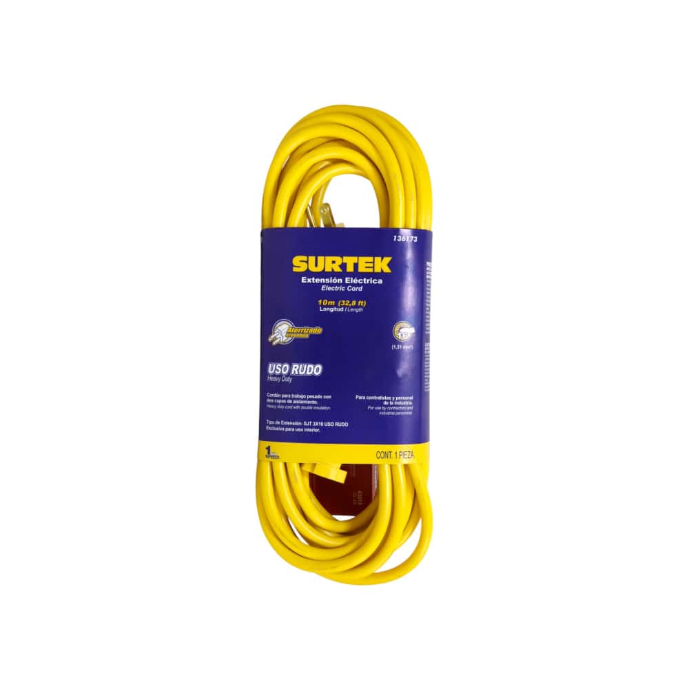 Extensión eléctrica uso rudo color amarillo 10 m Surtek 136173 - Miniatura 2