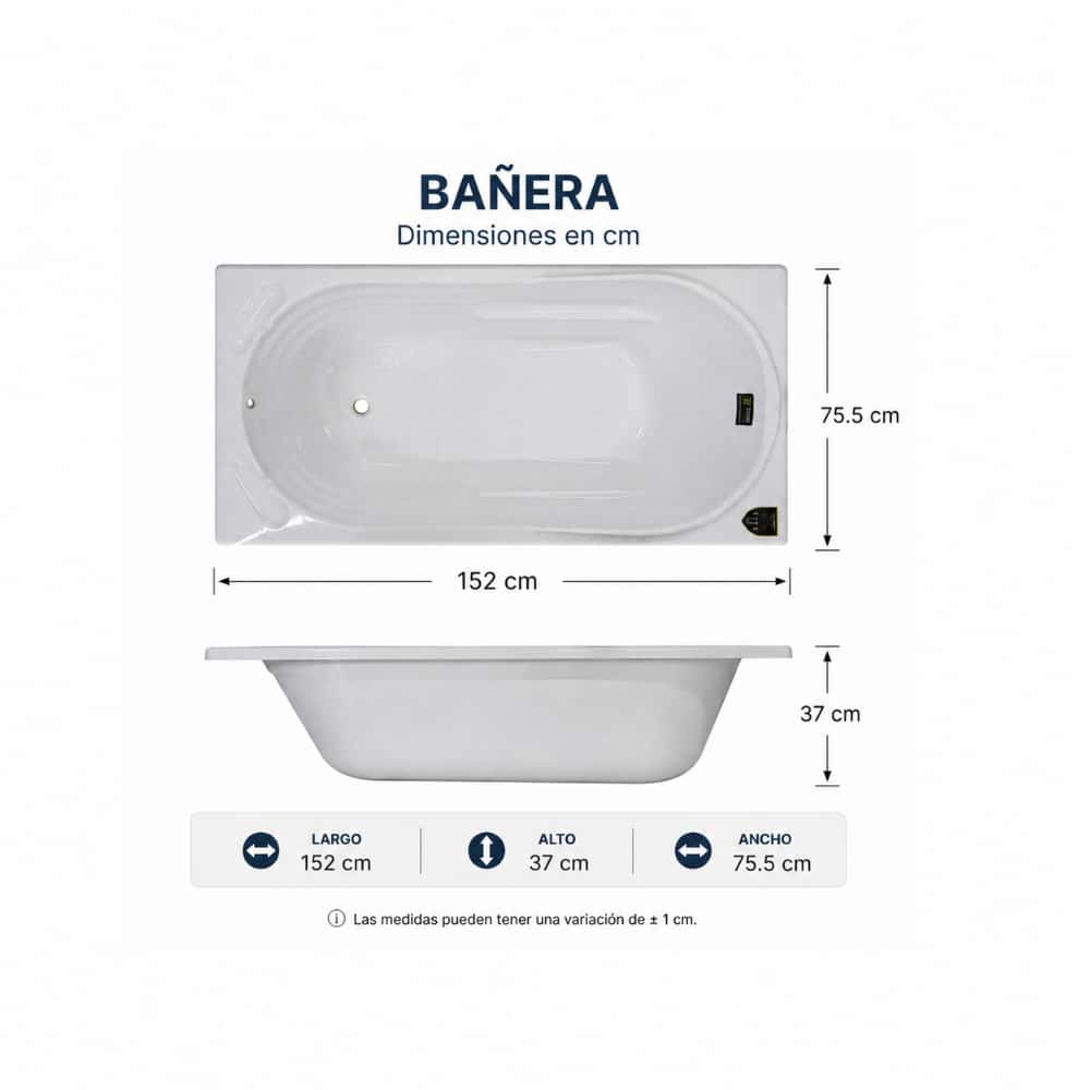 Bañera acrílica rectangular color blanco Zeric Modelo SFS-3 - Miniatura 2