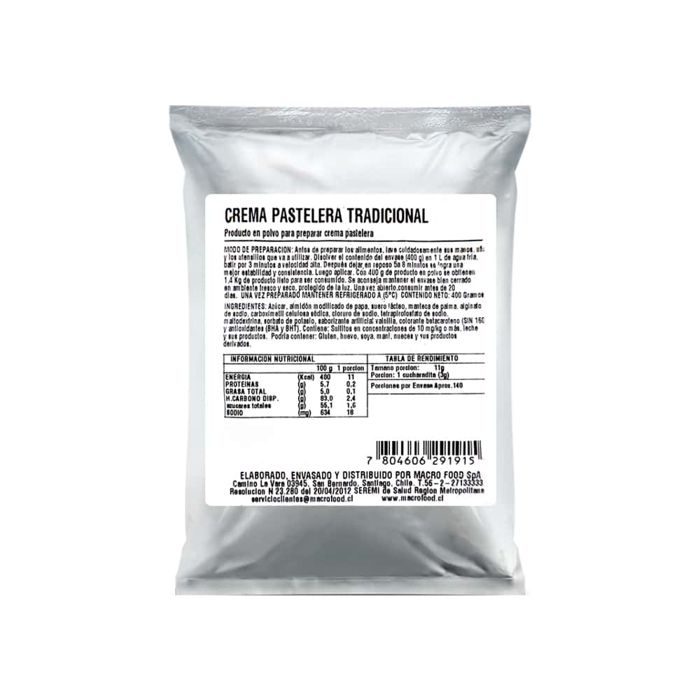 Producto en polvo para preparar crema pastelera tradicional Macro Food (400 g / 14.1 oz) - Miniatura 1