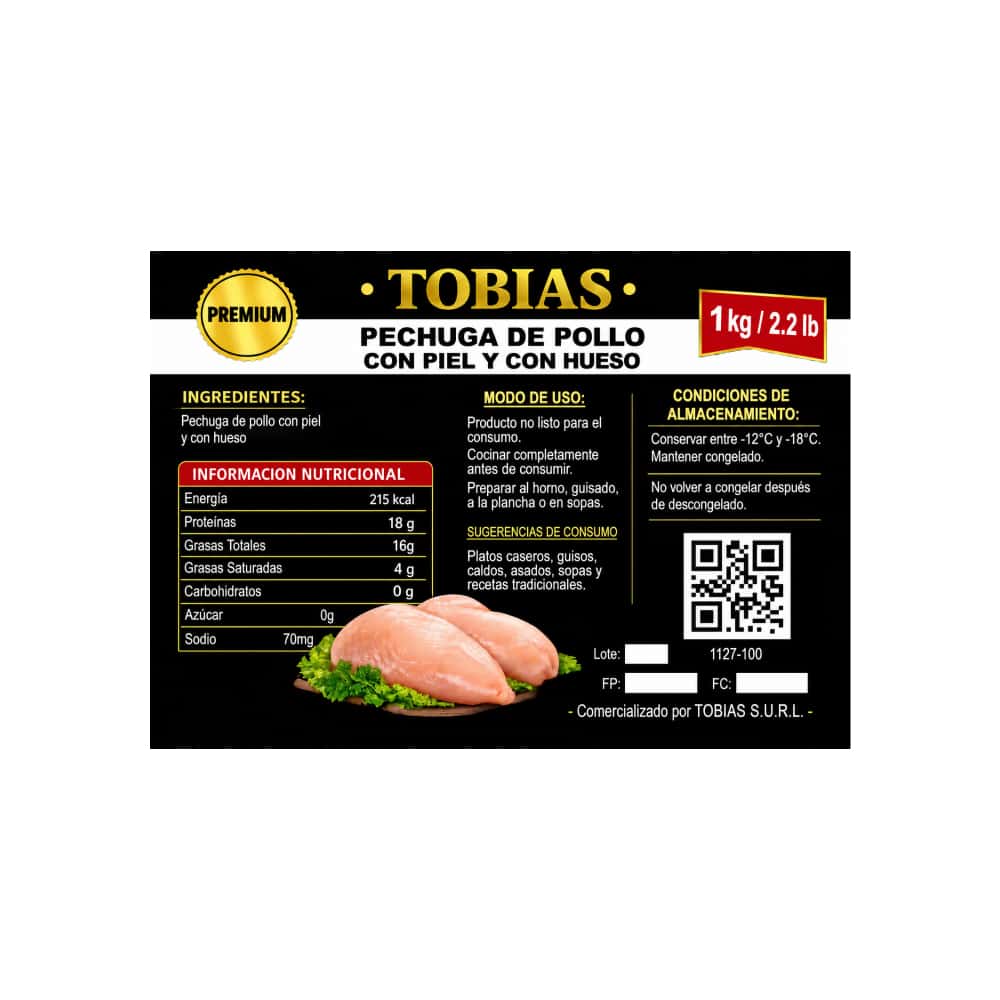 Pechuga de pollo con piel y con hueso Tobias (1 kg / 2.2 lb) - Miniatura 3