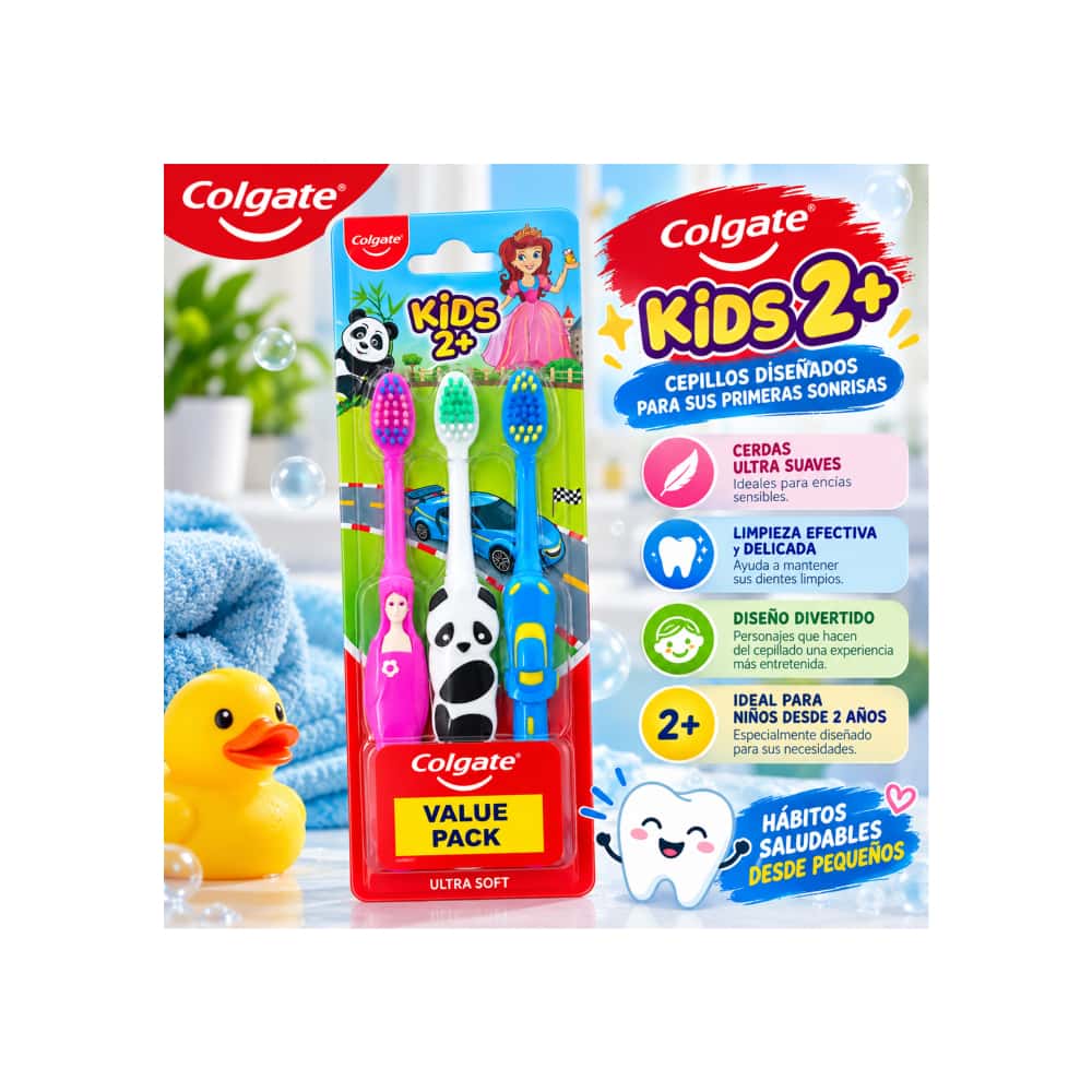 Cepillos dentales infantiles Colgate Kids 2+ Ultra Soft (3 U) - Miniatura 4